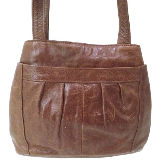 Vintage 90s Mexican Leather Handbag Heavy Duty Hobo Shoulder 9x11 Brown Patina - Picture 1 of 11